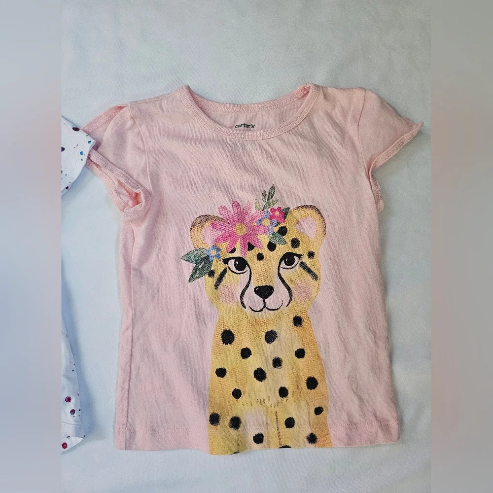 Set Of Two Kids' Colorful Tees- Pink Metallic Cheetah- 18 Month